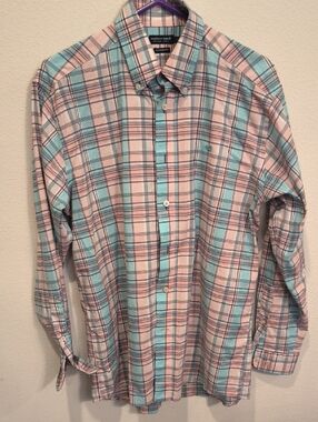 Southern Marsh Men’s Pink & Light Blue Plaid ButtonDown Shirt Lightweight Medium